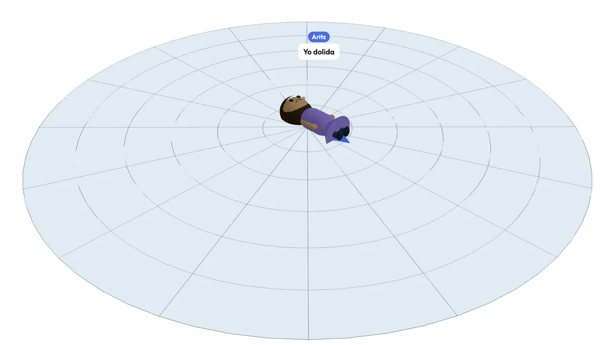 A board with a circular floor in pale blue and a figure lying down, tagged 