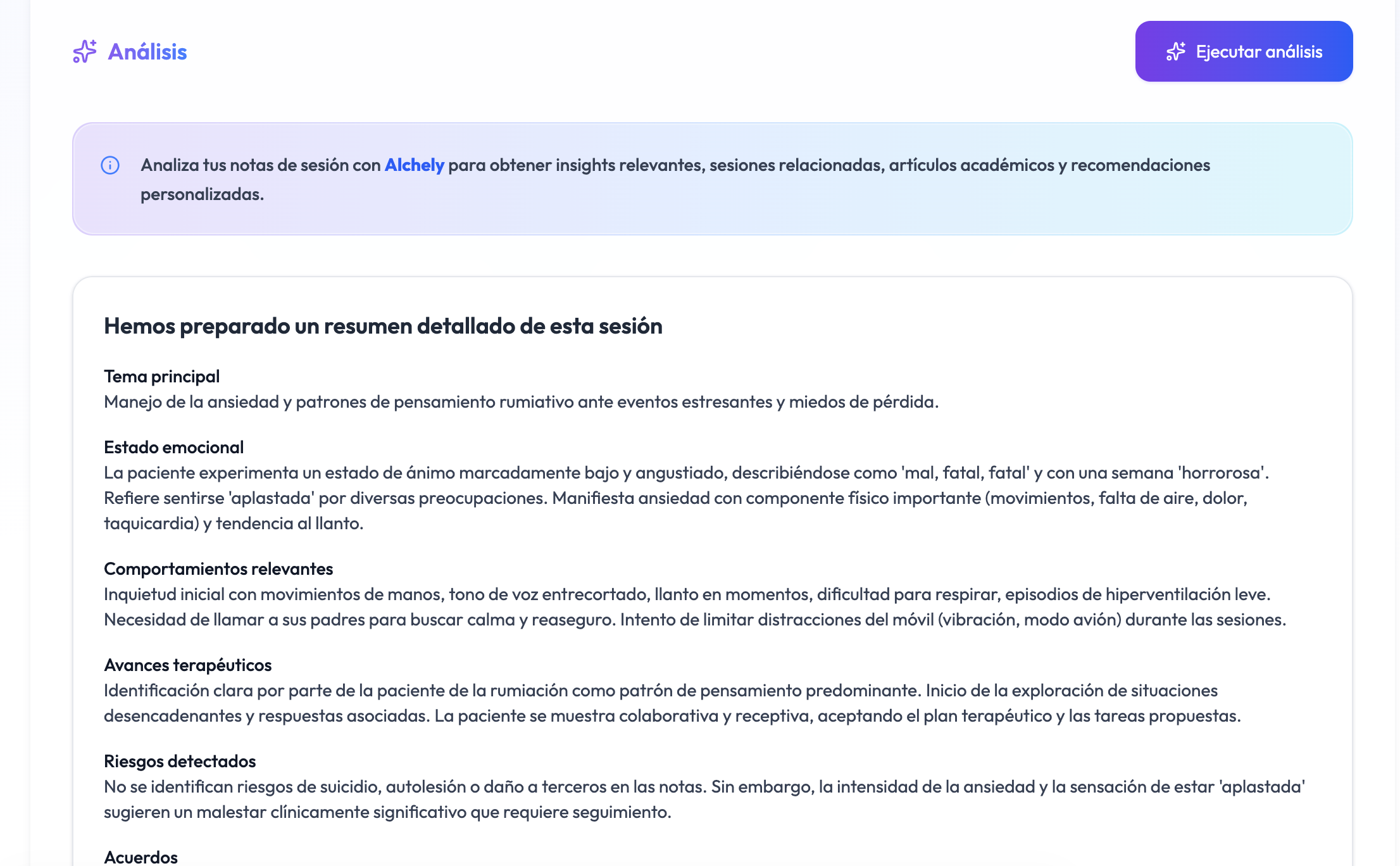 Interfaz de Análisis de Sesión de Alchely